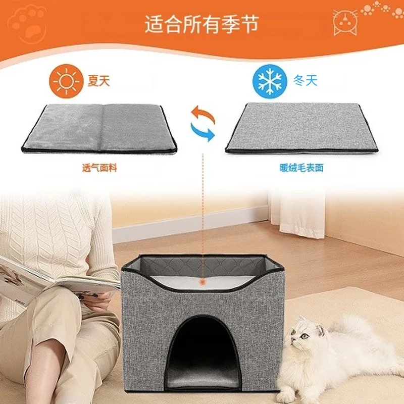 Cama multifuncional para gato con rascador de sisal y cueva plegable