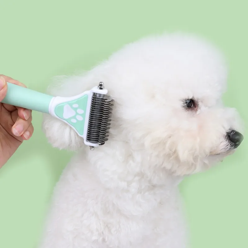 Peine para perros con nudo de doble cara, cortador de pelo, cepillo para perros, removedor de pelo para mascotas, cuchillo de nudo de acero inoxidable, productos de aseo para mascotas - imagen 3