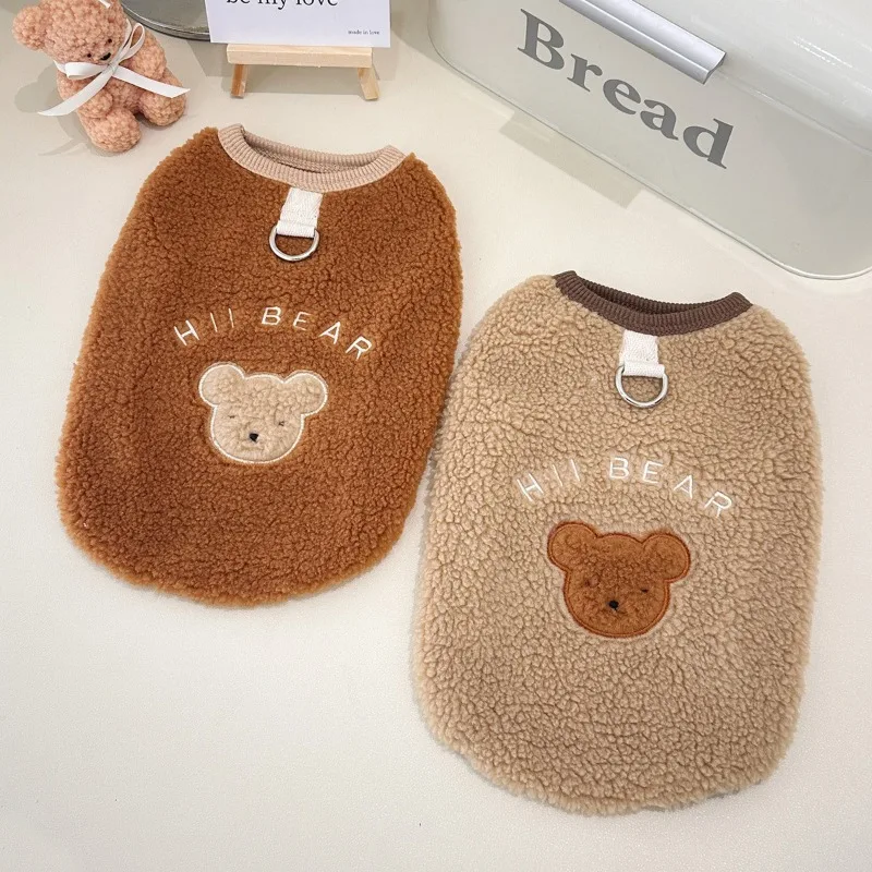 Ins lindo invierno polar sudadera sudaderas con capucha chaquetas para perros patrón de oso sin mangas ropa para perros con anillo en D para perros pequeños abrigo - imagen 4
