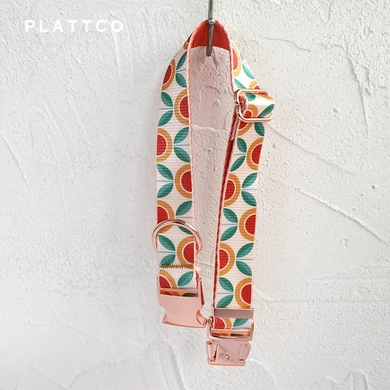 PLATTCO-collar de perro de diseño único, estampado de flores, patrón de té, hebilla de oro rosa de alta calidad, 5 tamaños, PDC351RG - imagen 2