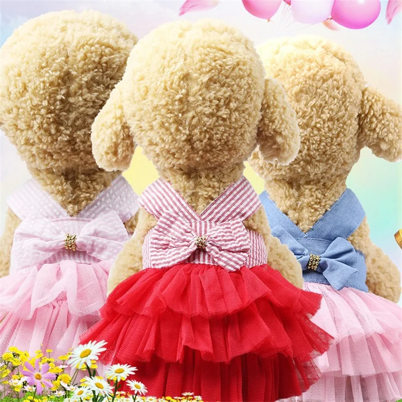 Vestido rojo con falda y lazo para perros pequeños Chihuahua - imagen 3
