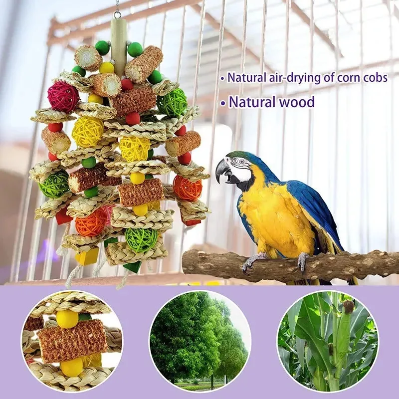 Juguete natural de mazorca para loros - Columpio con soporte de madera - imagen 4