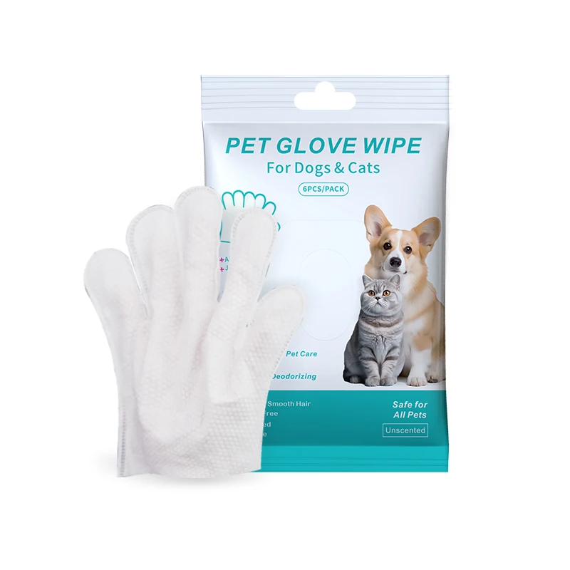 Nuevo 6 uds guantes sin lavado para mascotas toallitas desodorantes para baño de gatos limpieza desechable limpieza en seco toallitas para perros guantes suaves y prácticos - imagen 5