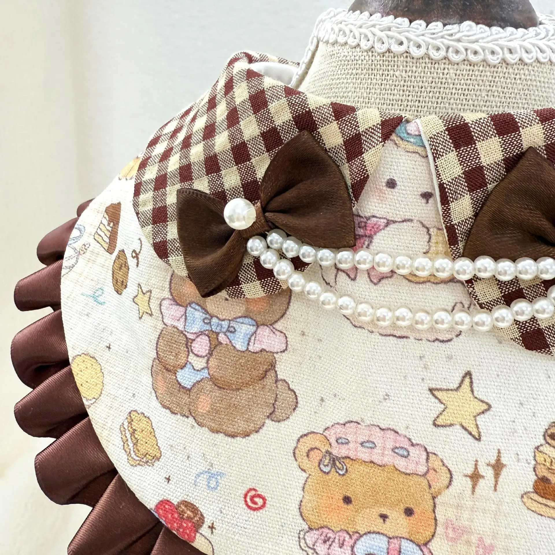 Bufanda para mascotas, fiesta de cumpleaños, lazo de perlas a cuadros, Collar para perro y gato, decoración de corbata, ropa para cachorros, ropa para perros pequeños - imagen 3