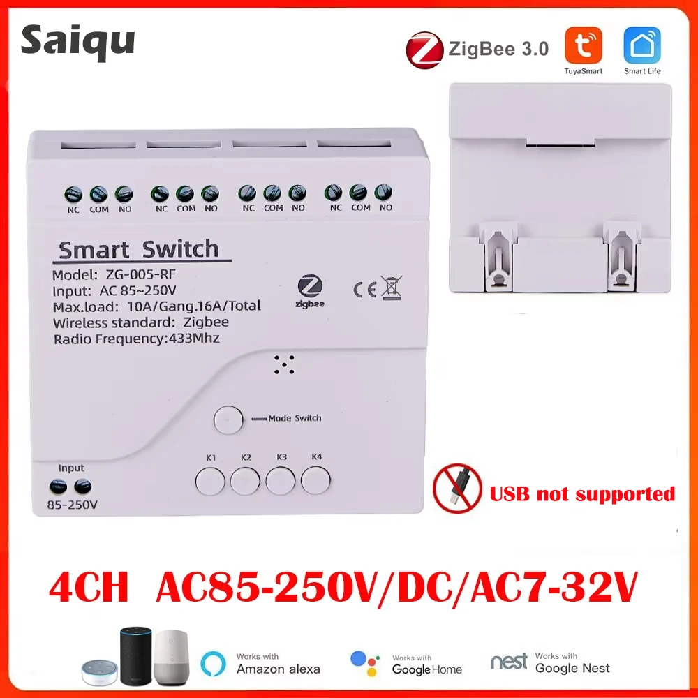 Interruptor WiFi Zigbee 4 canales – Control por app y voz con Alexa