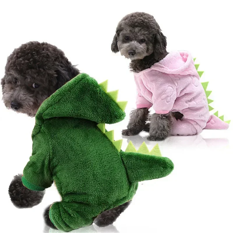 Abrigo cálido de invierno con forma de dinosaurio para perro, disfraz divertido para mascota, ropa para cachorros pequeños, Sudadera con capucha para perro, gato y gatito, suministros para mascotas, accesorios, 1 ud. - imagen 2