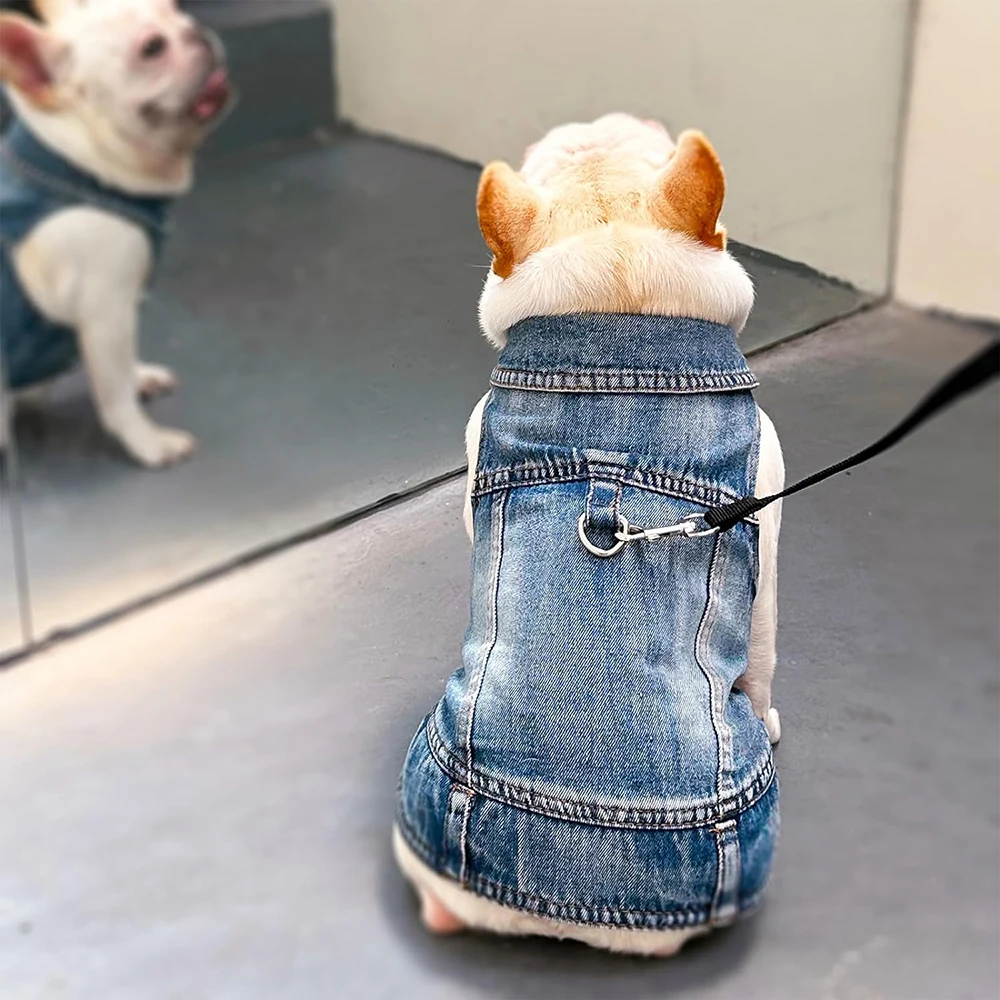 Dog Jean Jacket for Small & Medium Dogs - Stylish Denim Hoodie Vest for Boys, Summer Pet Costume, Comfortable Outdoor Walk Harness, Perfect for Cats & Puppies - imagen 4