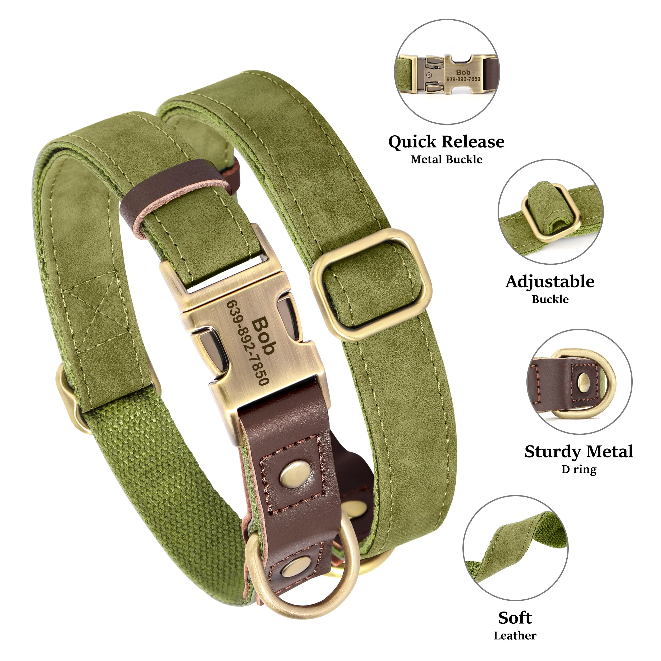 Collar perro personalizado grabado en cuero PU con hebilla metálica - imagen 3