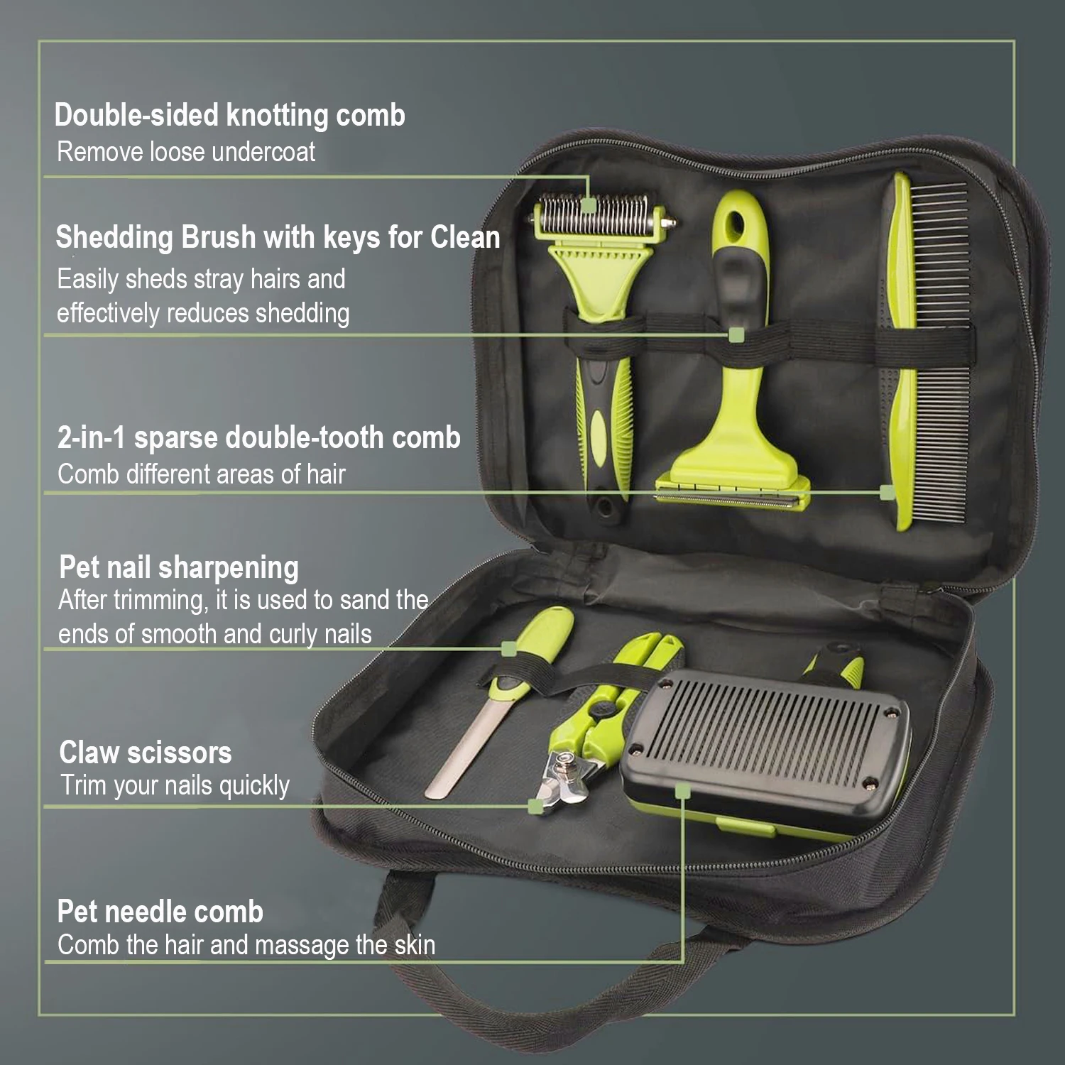 Juego de aseo profesional para perros y gatos, cepillo de masaje para gatos, cepillo de limpieza, cepillo de capa inferior, 6 piezas - imagen 4