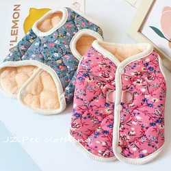 Chaleco de felpa de otoño e invierno para mascotas, abrigo Floral grueso y cálido para gatos, oso de peluche, chaleco para perros pequeños, ropa para perros pequeños