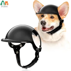 Casco para perro ATUBAN para todos los perros, casco de motocicleta para perros con orificios para las orejas, gorro de seguridad para perros, correa ajustable para conducir al aire libre