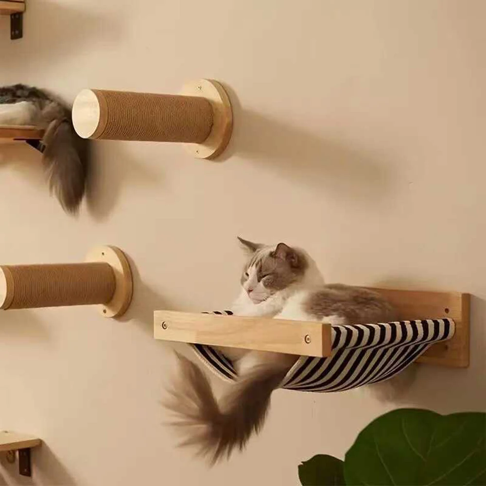 Marco de escalada para gatos de madera maciza, plataforma de pared para gatos montada en la pared, hamaca montada en la pared, sisal, antideslizante, fácil de limpiar, adecuada para jugar - imagen 4