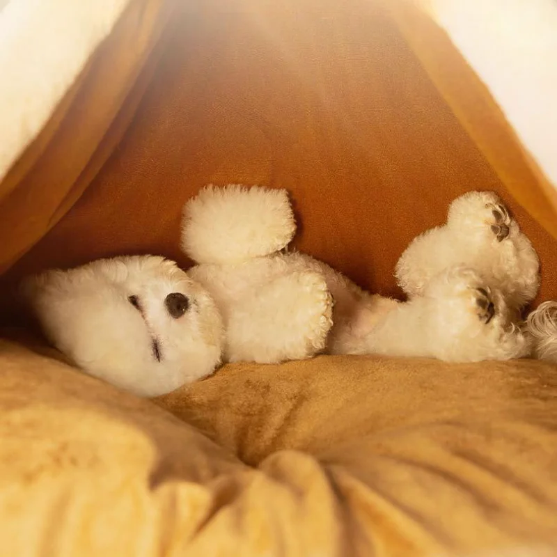 Casa de tienda de campaña para mascotas, cama cálida para gatos, casa para perros, sueño profundo para cachorros, tienda de campaña para interiores y exteriores con cojín, suministros para mascotas, invierno, nuevo - imagen 3