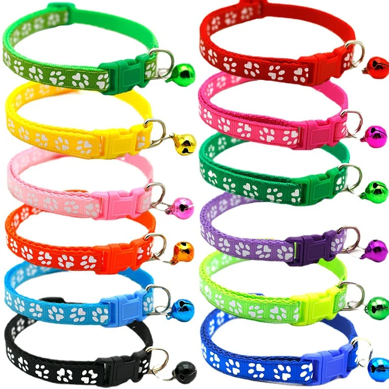 Collar de campana con estampado de pata de pie de 15 colores, Collar rosa para perro y gato, accesorios para gatitos, suministros para gatos, producto para mascotas - imagen 3