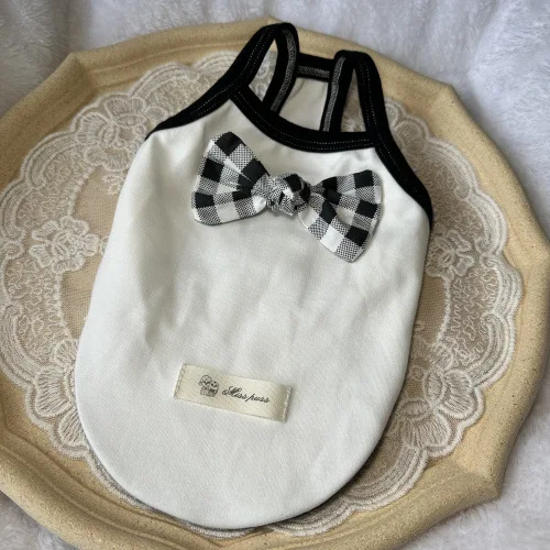 Chaleco con arnés para perros y gatos de encaje para perros pequeños, caniche, Pomerania, ropa para mascotas de algodón Bichon en negro, blanco y gris - imagen 3