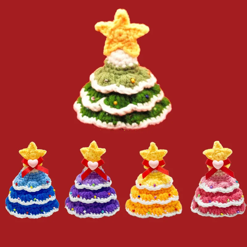 Sombrero navideño hecho a mano para mascotas, 4 colores, hilo de árbol de Navidad de ganchillo, accesorio festivo para gatos, perros, decoración navideña - imagen 2