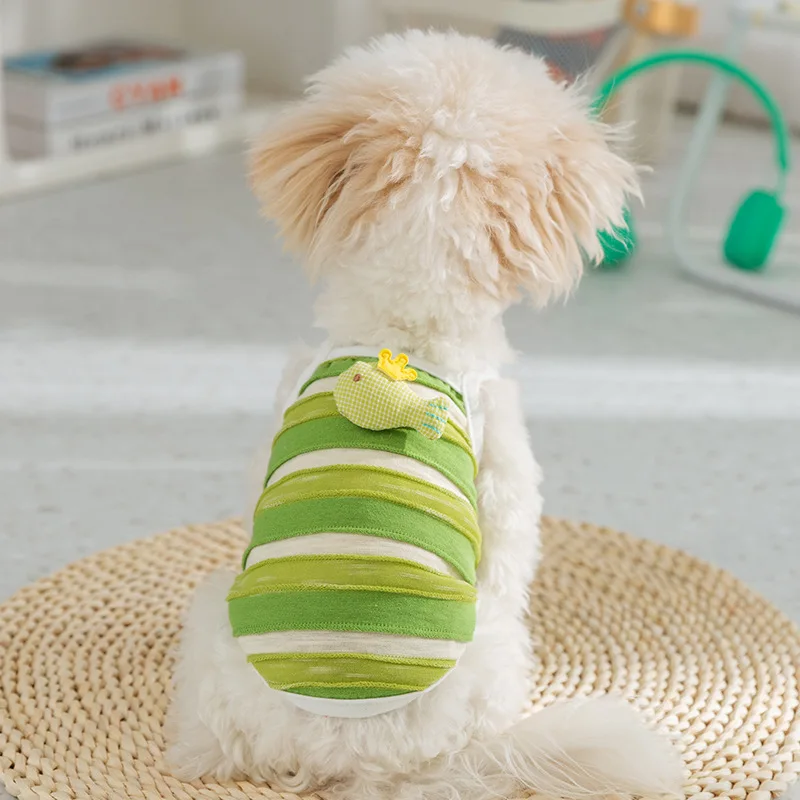 Camisola a rayas para primavera/verano para mascotas, camisola fina de dos pies, ropa transpirable para gatos y mascotas, chaleco refrescante para perros y cachorros - imagen 2