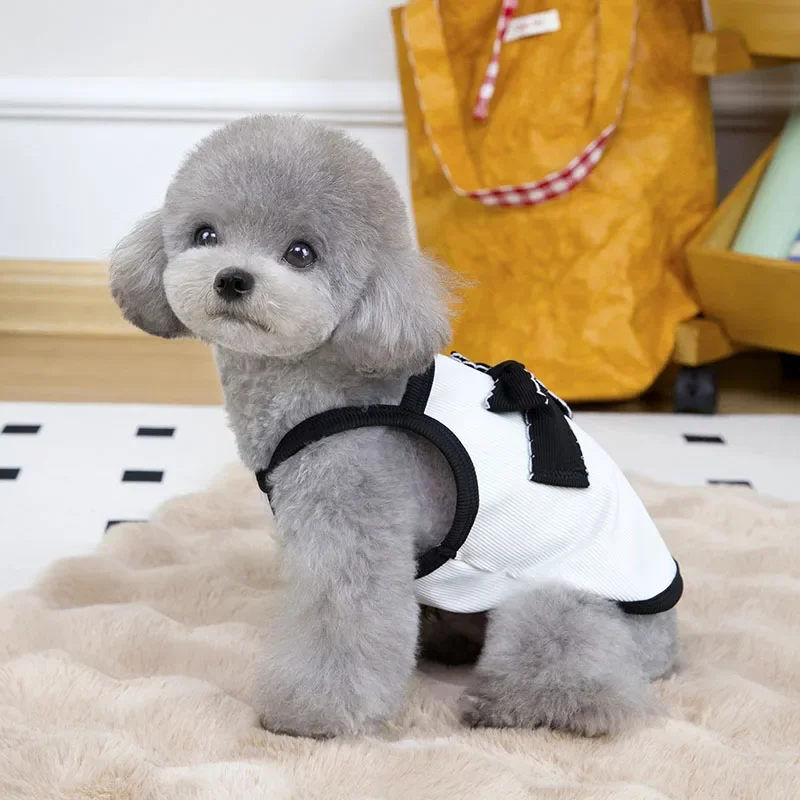 Camisola con pajarita para mascotas, chaleco para cachorros, ropa de moda para cachorros, oso de peluche, ropa transpirable fresca para mascotas, primavera y verano - imagen 3