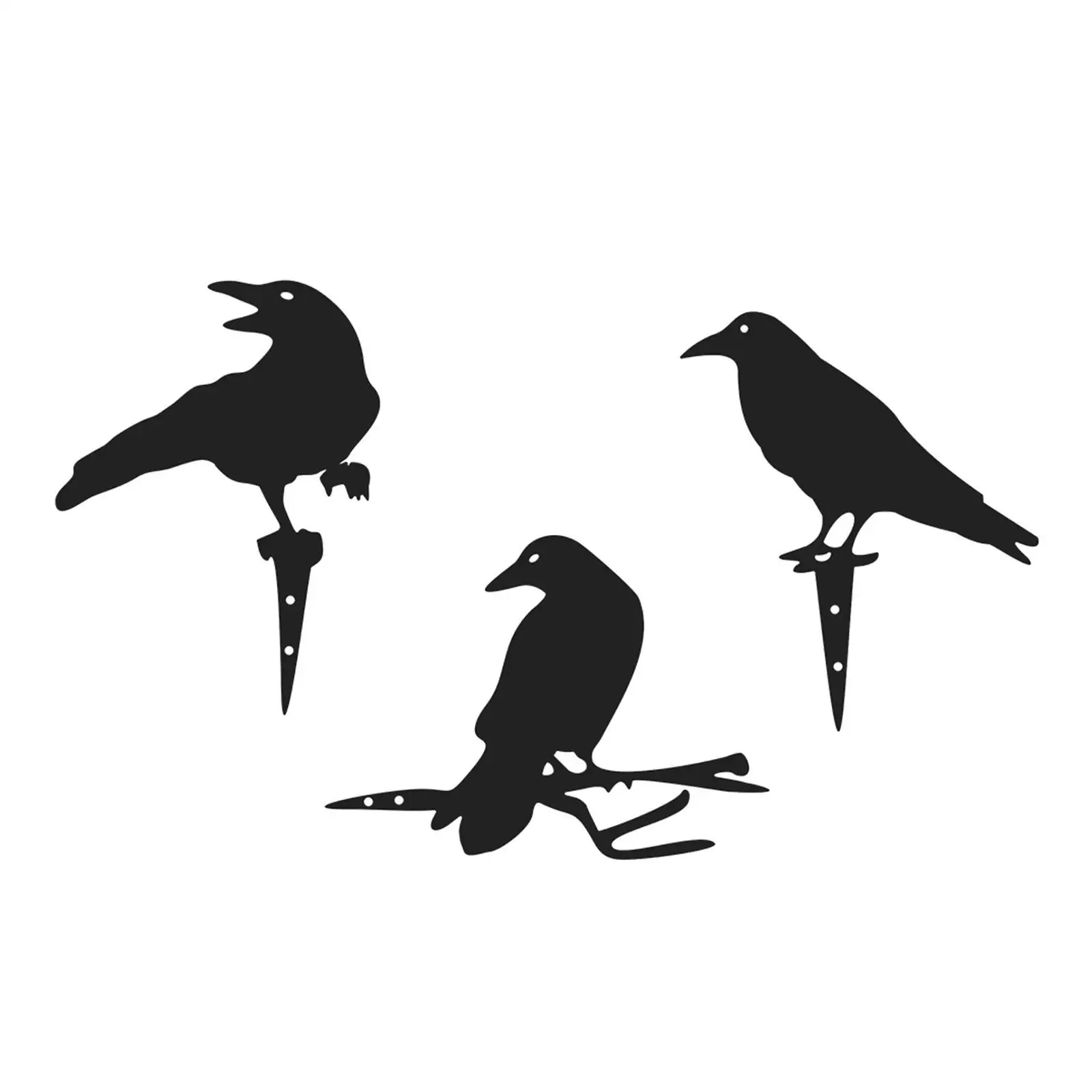 3 Pieces Metal Yard Art Raven Garden Decoration Ornament Halloween Decor Black Bird Silhouette for Fence Patio Wall Lawn Tree