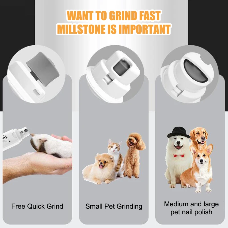 Amoladora de uñas recargable para perros y gatos, cortaúñas eléctrico ligero de 2 velocidades para mascotas grandes, herramientas de aseo para mascotas - imagen 4