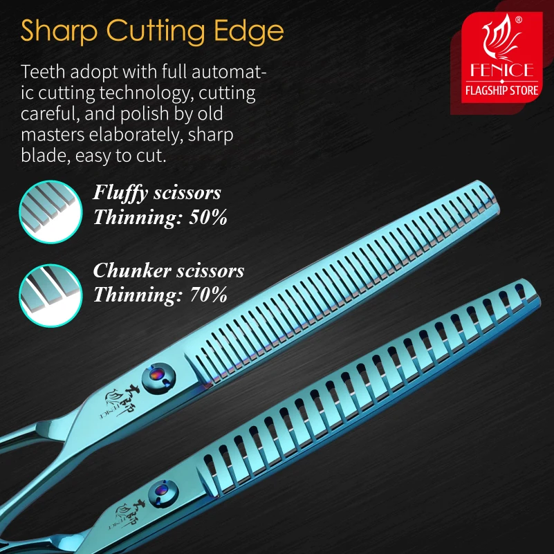 Fenice-Tijeras profesionales de acero VG10 para perros, Kit de aseo para mascotas, recto, curvado, más delgado y Chunker, 7/7 pulgadas - imagen 4
