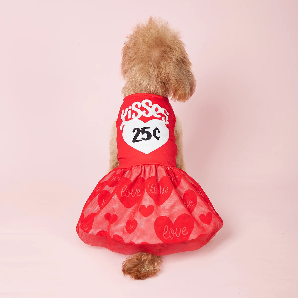 Vestido para perros pequeños, disfraz de besos con estampado de corazón, ropa para cachorros con tul, ropa cómoda para perros y gatos, ropa de San Valentín