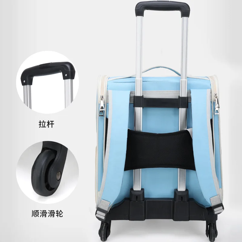 Mochila transpirable plegable con ruedas para perros y gatos - imagen 4