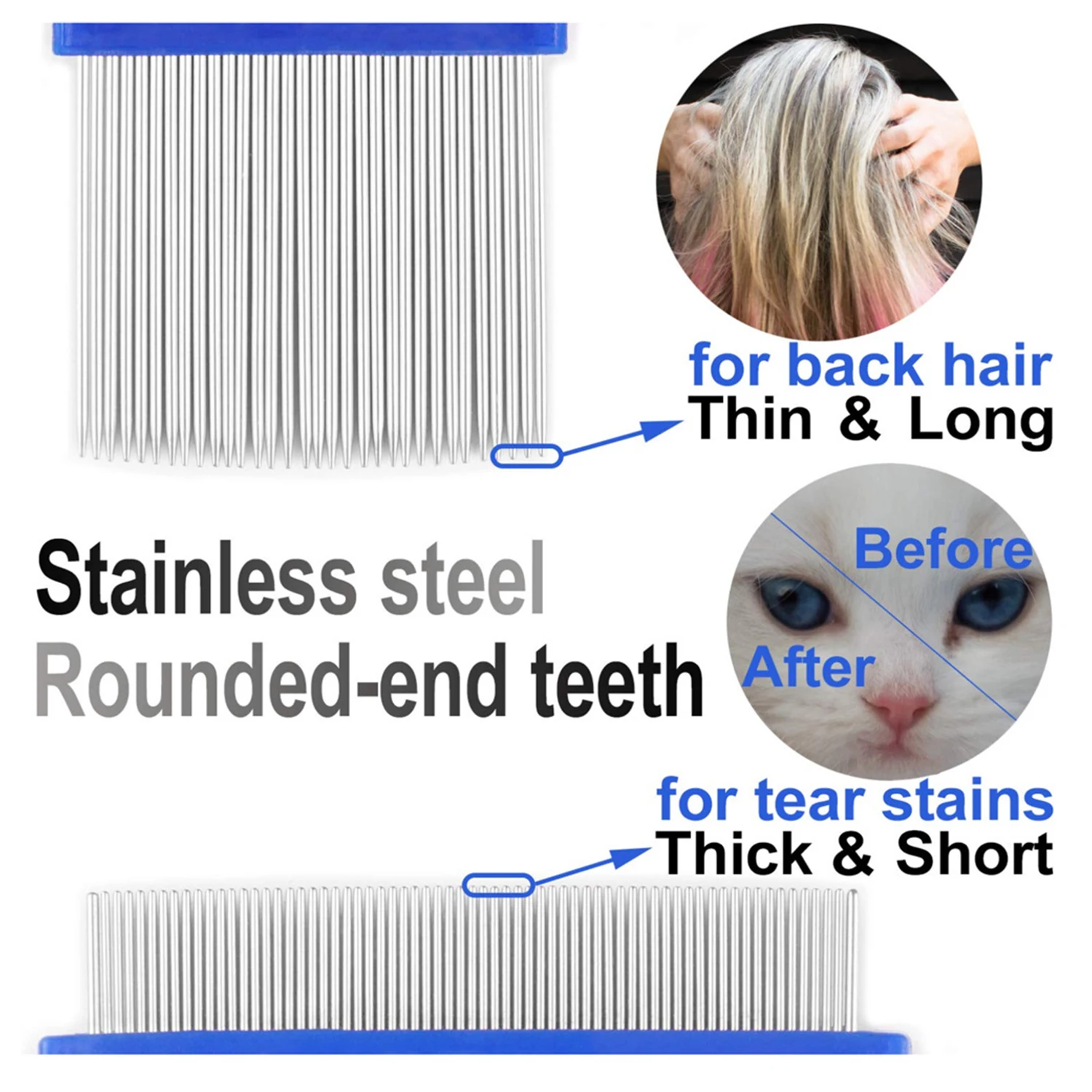 6 unids/set peine para pulgas para mascotas cabeza de acero inoxidable peine para piojos dientes finos perros gatos peines de aseo herramienta de desmaste eliminación de manchas de rasgado para mascotas - imagen 5