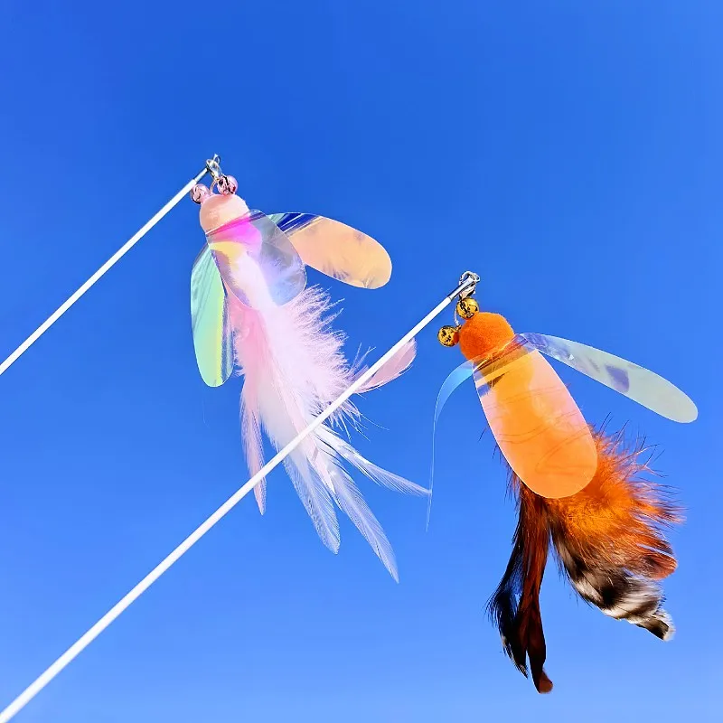 Juguetes para gatos, palo de plumas, juguete interactivo para gatos, insectos, juguete para gatos, mango de madera, rompecabezas para gatitos con campana, juguetes para gatos de plumas, suministros para mascotas - imagen 2