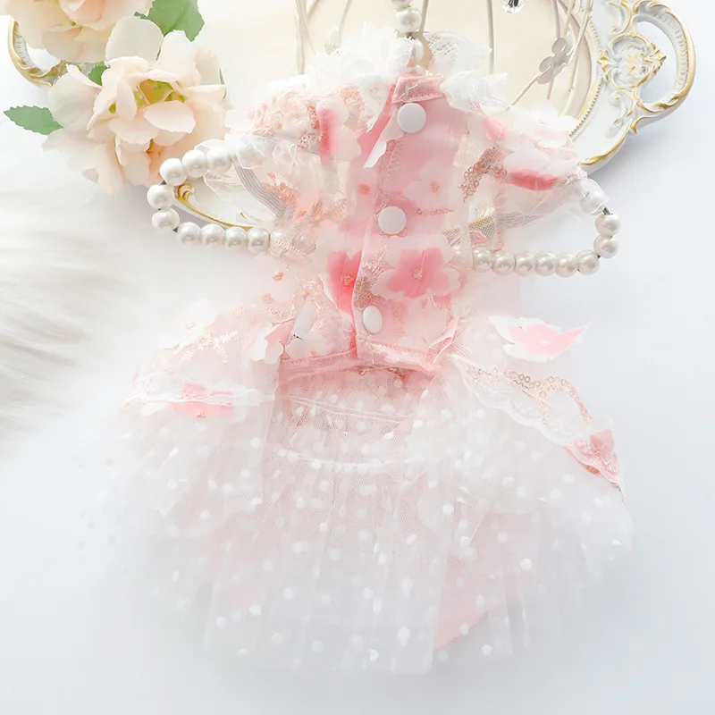 Primavera Verano estilo fino mascota gato perro vestido de flores princesa y vestido de boda diseño vestido hecho a mano para perros de peluche - imagen 4