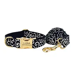 Collar para perro con grabado y correa a juego coral