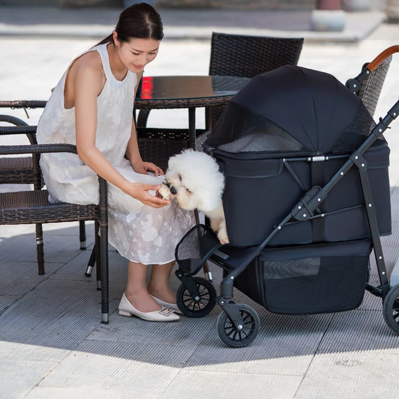 Cochecitos para perros y gatos, cochecitos para bebés de peluche para perros y gatos, carrito para mascotas, ligero y plegable para exteriores - imagen 2