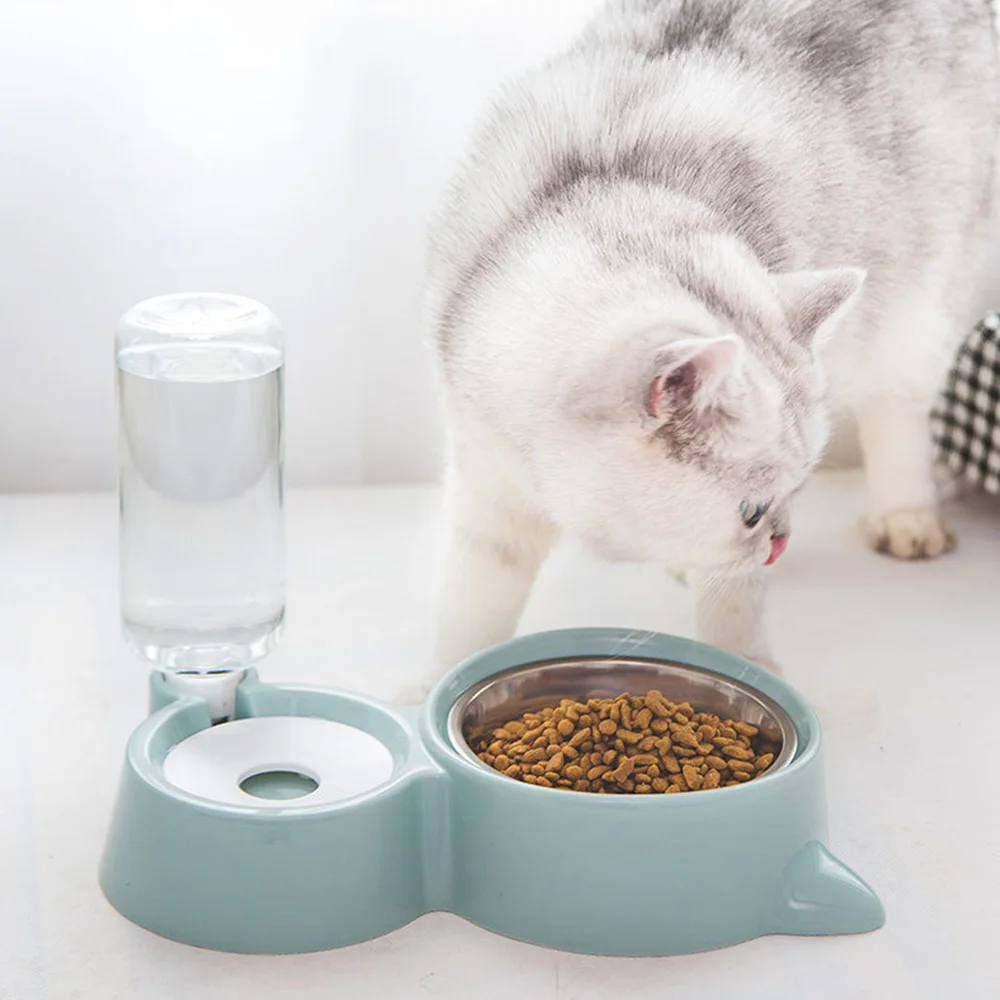 Juego de cuencos para mascotas para perros y gatos: cuenco de comida antiderrames + cuenco de agua automático, kit de platos de alimentación antideslizantes para cachorros y gatitos
