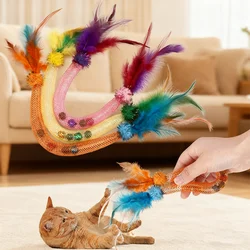 Con campanas de plumas, juguete interactivo para gatos, hierba gatera, resistente a mordeduras, juguete para aliviar el aburrimiento