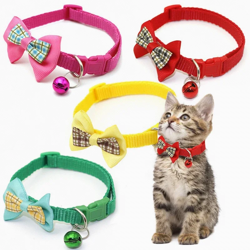 2 uds. Collares ajustables para perros y gatos, pajarita con colgante de campana, collar, corbata, hebilla de seguridad, accesorios para ropa para mascotas de 19-32cm - imagen 2