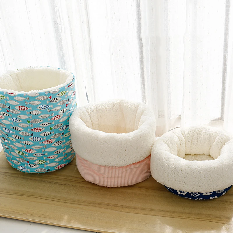 Perrera de felpa para cachorros, cálido para gato saco de dormir, cama para perros medianos y pequeños, cesta suave y cómoda para mascotas, cueva para gatitos, nido grueso para casa, Invierno - imagen 3
