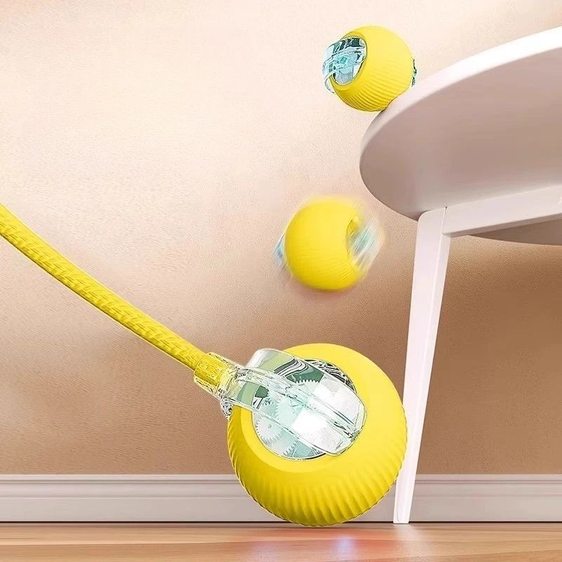 Nuevos juguetes de pelota interactiva para gatos, bola rodante automática de silicona con Teaser de cola larga, juguete eléctrico inteligente para mascotas, juguete para gatos y gatitos - imagen 2