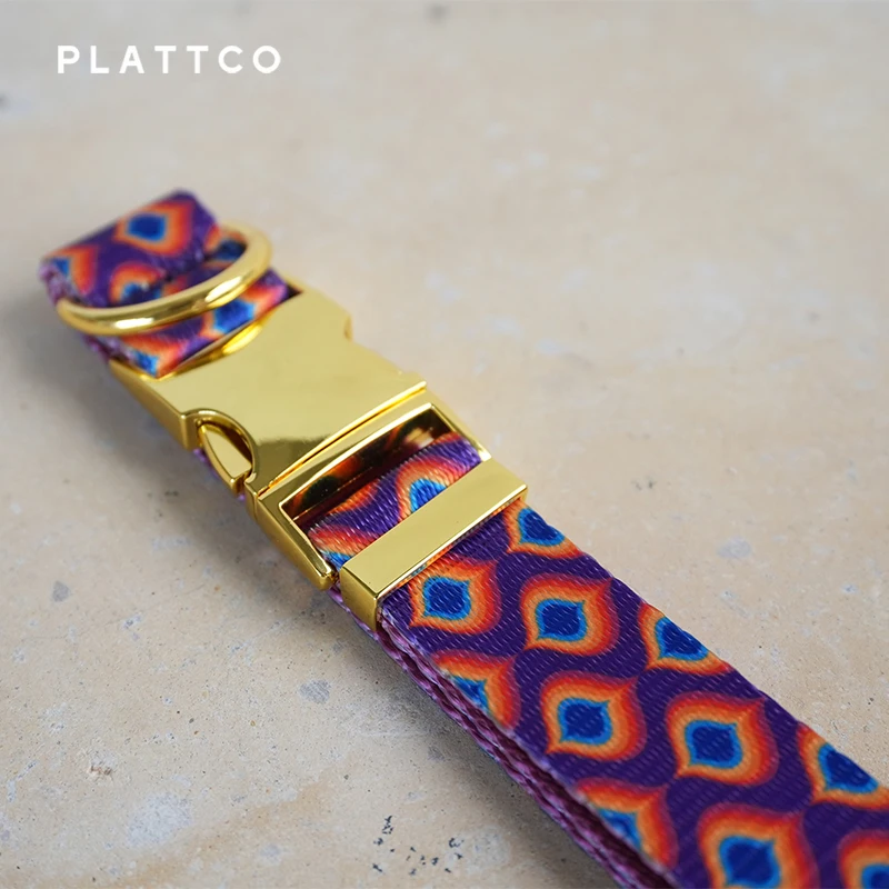 PLATTCO-collar de perro de diseño único con estampado de gemas de arcoíris, hebilla dorada de alta calidad, 5 tamaños, PDC362YG - imagen 4