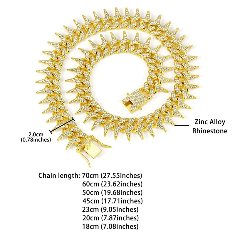 Collar de cadena cubana para perro de 70CM, Collar de cadena de Bulldog dorado, collares de lujo plateados para cachorros con espinas, suministros para mascotas pequeñas y medianas - imagen 2