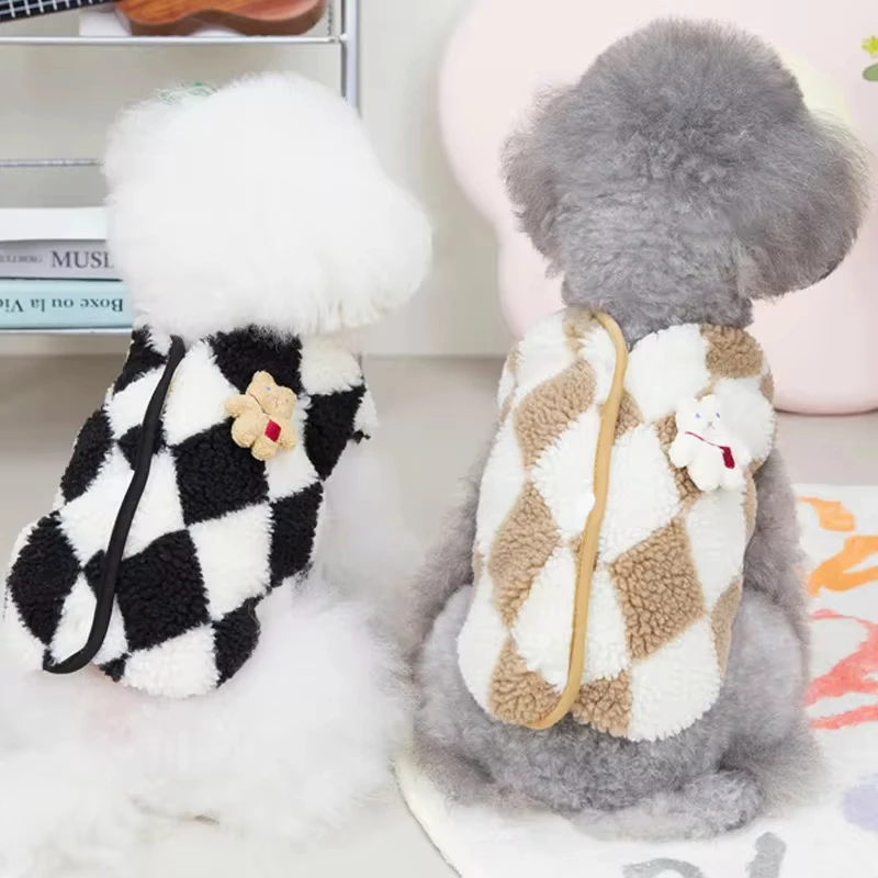 Ropa a cuadros para mascotas, chaqueta cálida de invierno para perros pequeños y medianos, abrigo cómodo para cachorros, disfraces de Chihuahua y Yorkshire - imagen 3
