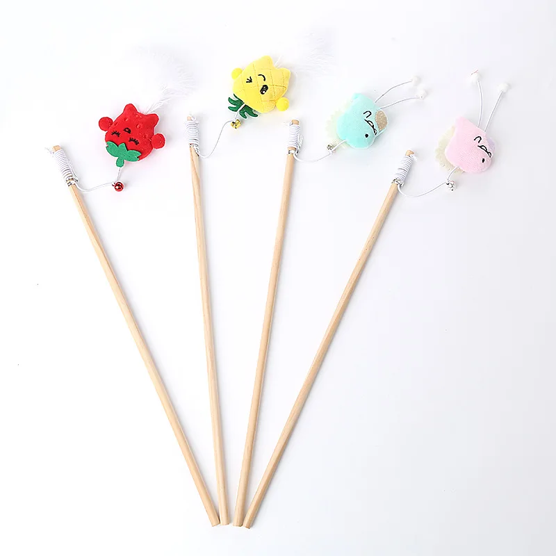 Varita de madera para gato, juguete interactivo de pimiento, piña, dinosaurio y pluma, suministros para mascotas - imagen 3