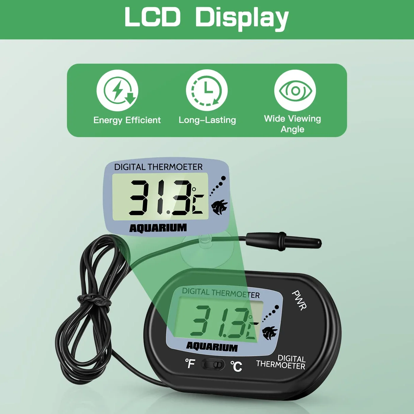 Termómetro Digital para pecera, Sensor de temperatura con ventosa, LCD, Detector de temperatura de agua para acuario, herramienta acuática, 2/4 piezas - imagen 2