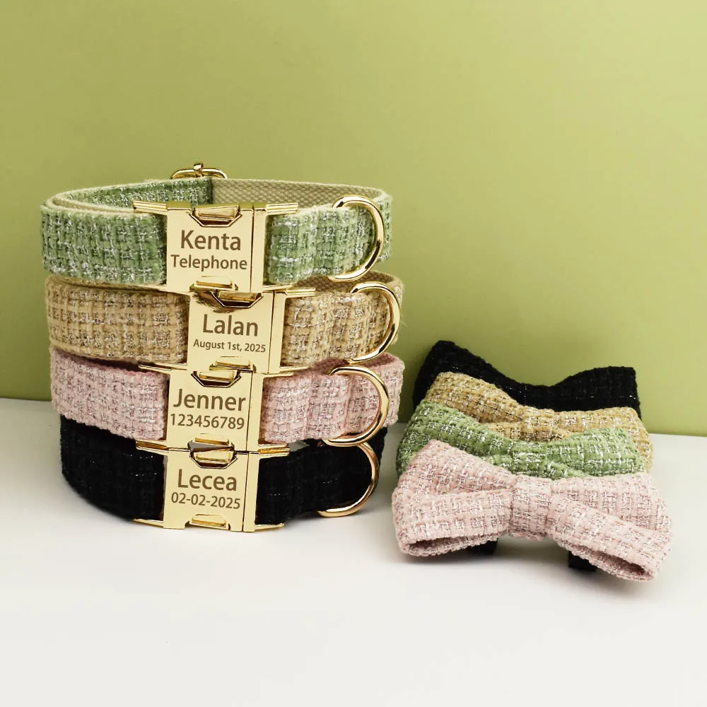 Collar de perro ajustable personalizable con etiqueta de identificación grabado etiqueta de nombre personalizada para perros pequeños, medianos y grandes juego de correa para cachorros