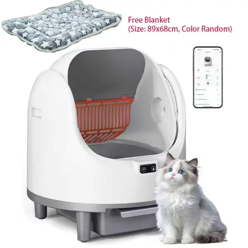Caja de arena automática para gatos, fácil de limpiar, inodoro inteligente para gatos, caja de arena semicerrada autolimpiante para gatos con Control WIFI