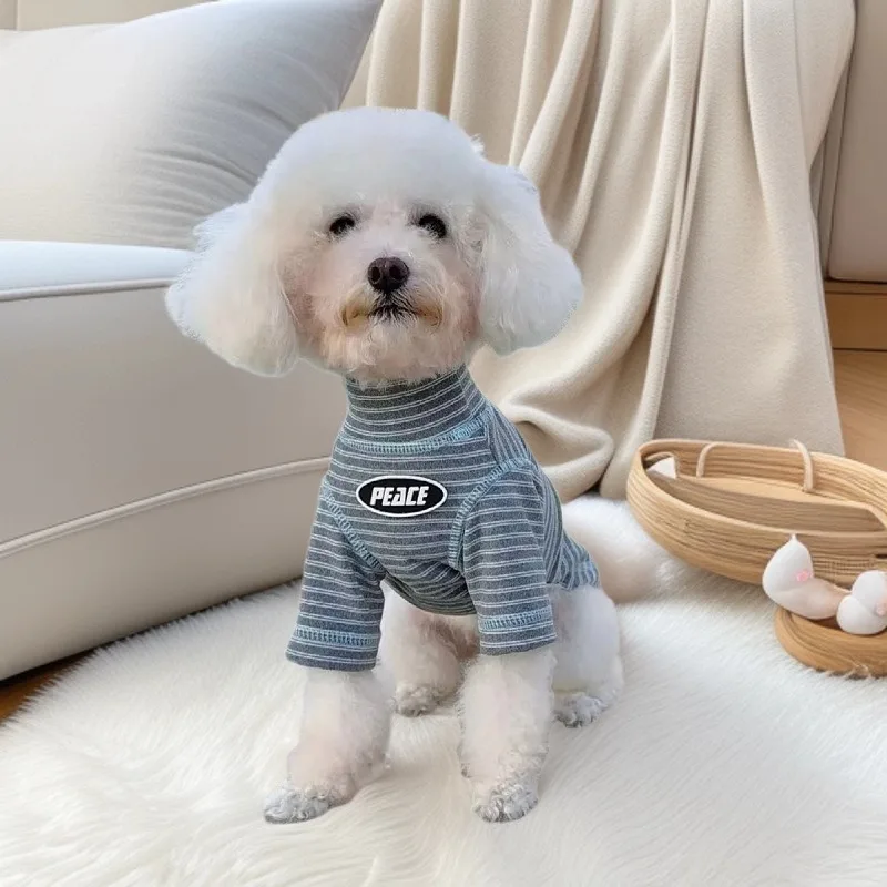 Camisa básica de cuello alto para otoño e invierno, sudadera a rayas para gatos, ropa de invierno para el hogar, ropa para perros pequeños - imagen 3