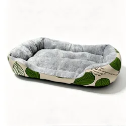 Cama franela suave estampado hojas lavable para perros y gatos