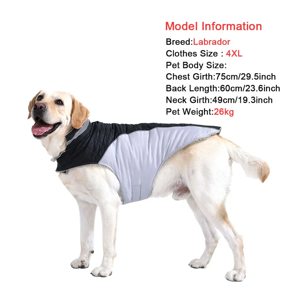 Ropa cálida de invierno para perros, chaqueta a prueba de viento de cuello alto para perros pequeños y grandes, chaleco reflectante impermeable para mascotas, abrigo, monos de Pug - imagen 5