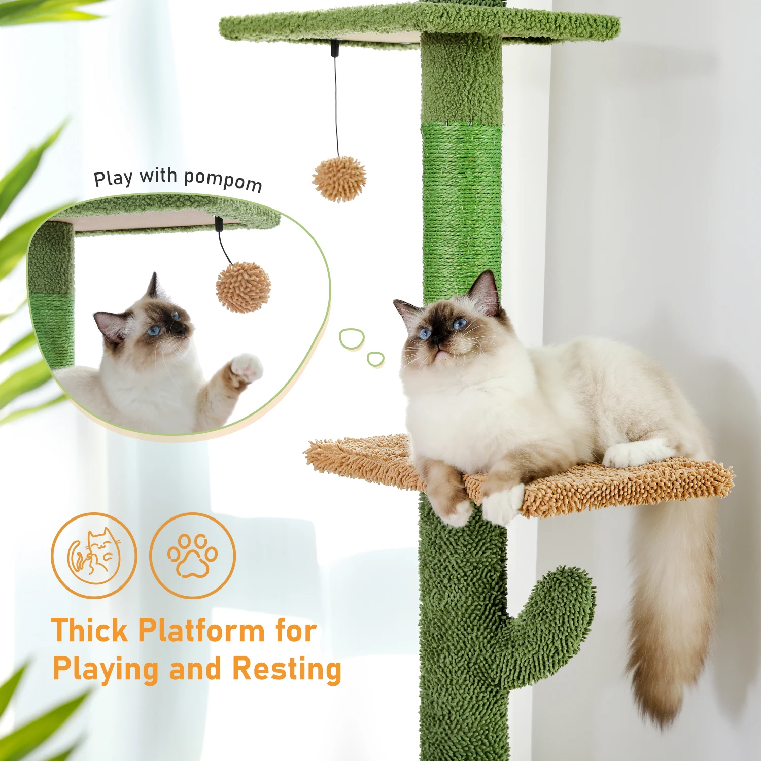 Árbol para gatos ajustable piso a techo – hamaca, sisal y bola colgante - imagen 3