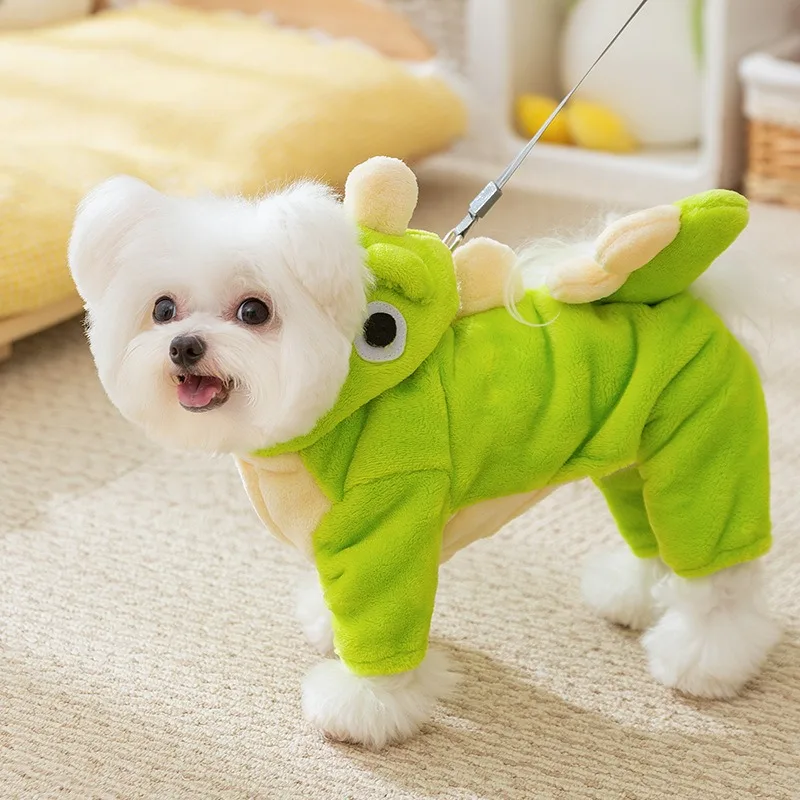 Ropa bonita de dinosaurio para mascotas, ropa de invierno para perros pequeños y medianos, monos de franela suave y grueso para gatos, sudaderas para cachorros de York, Cosplay de Año Nuevo - imagen 4