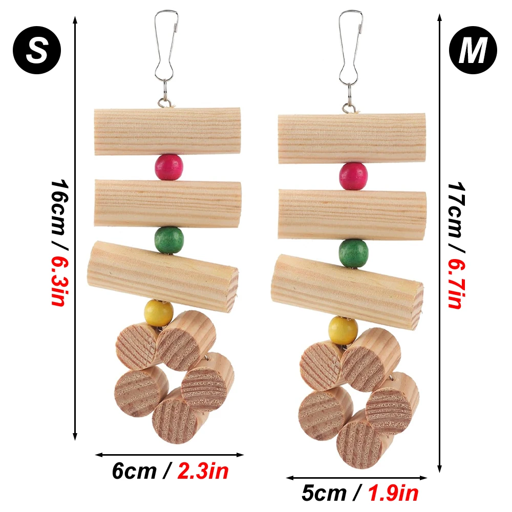 Columpio de loro de madera Natural, juguetes para masticar con cuentas de colores aleatorios, juguete Molar colgante divertido para mascota, pájaro, hámster, Chinchilla, conejo, 1 ud. - imagen 2